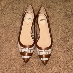 Fendi Geometric Brown and White Flats